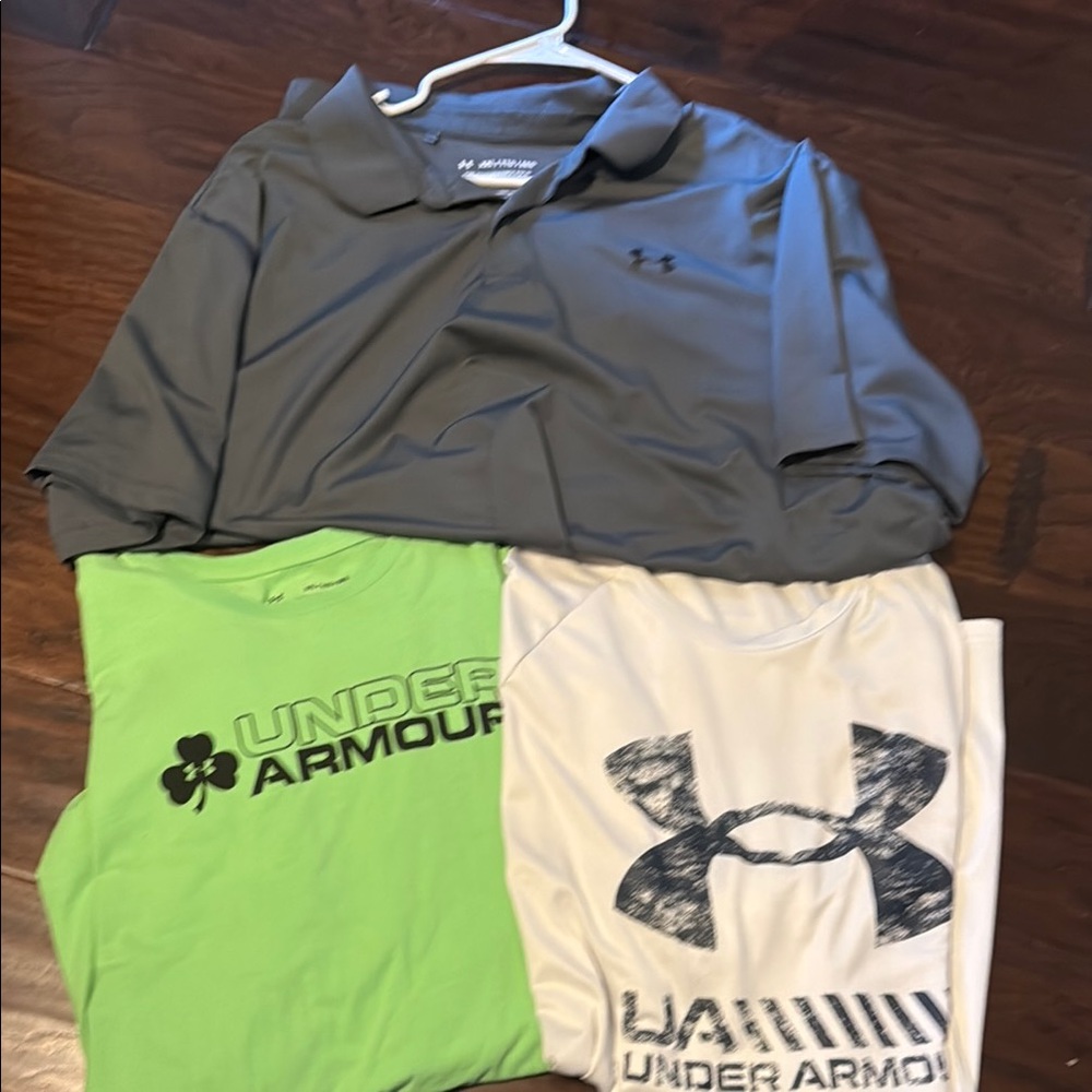 Under Armour Polo and Tees in Gray, Green, and White